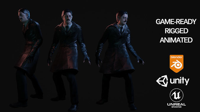 Game-Ready Detective Rigged and Animated Low-poly 3D model