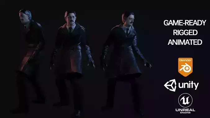 Game-Ready Detective Rigged and Animated Low-poly 3D model
