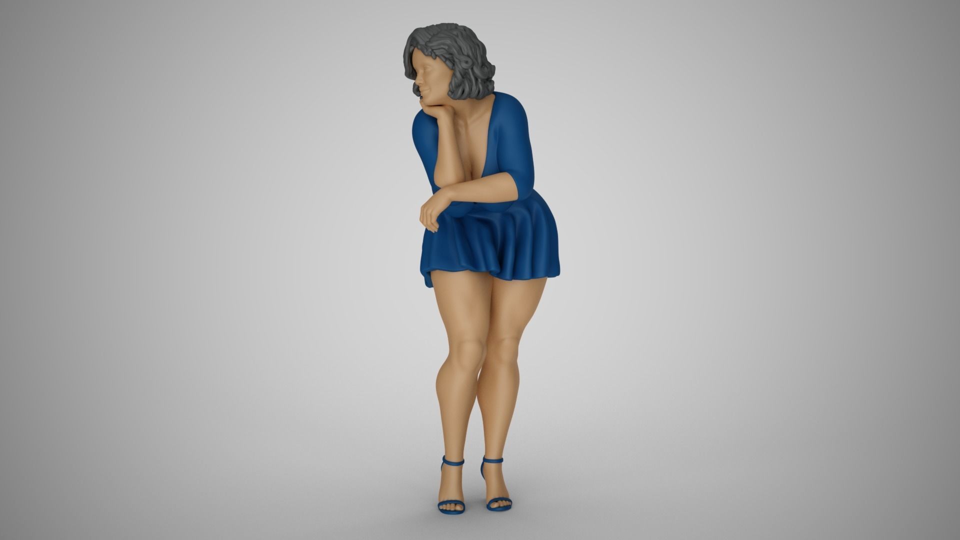 Woman Lean on Table 3D print model_10