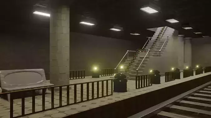 Underground Subway Station Low-poly 3D model