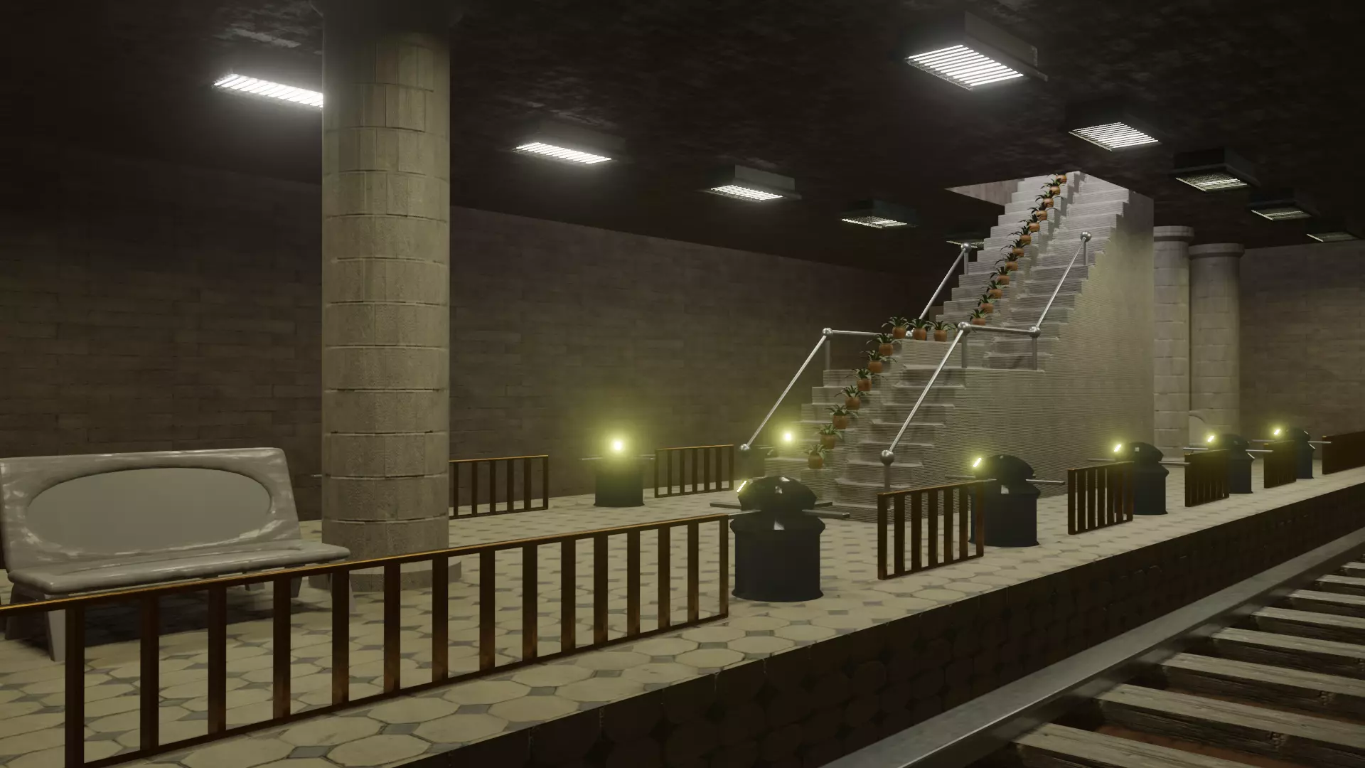 Underground Subway Station Low-poly 3D model_0