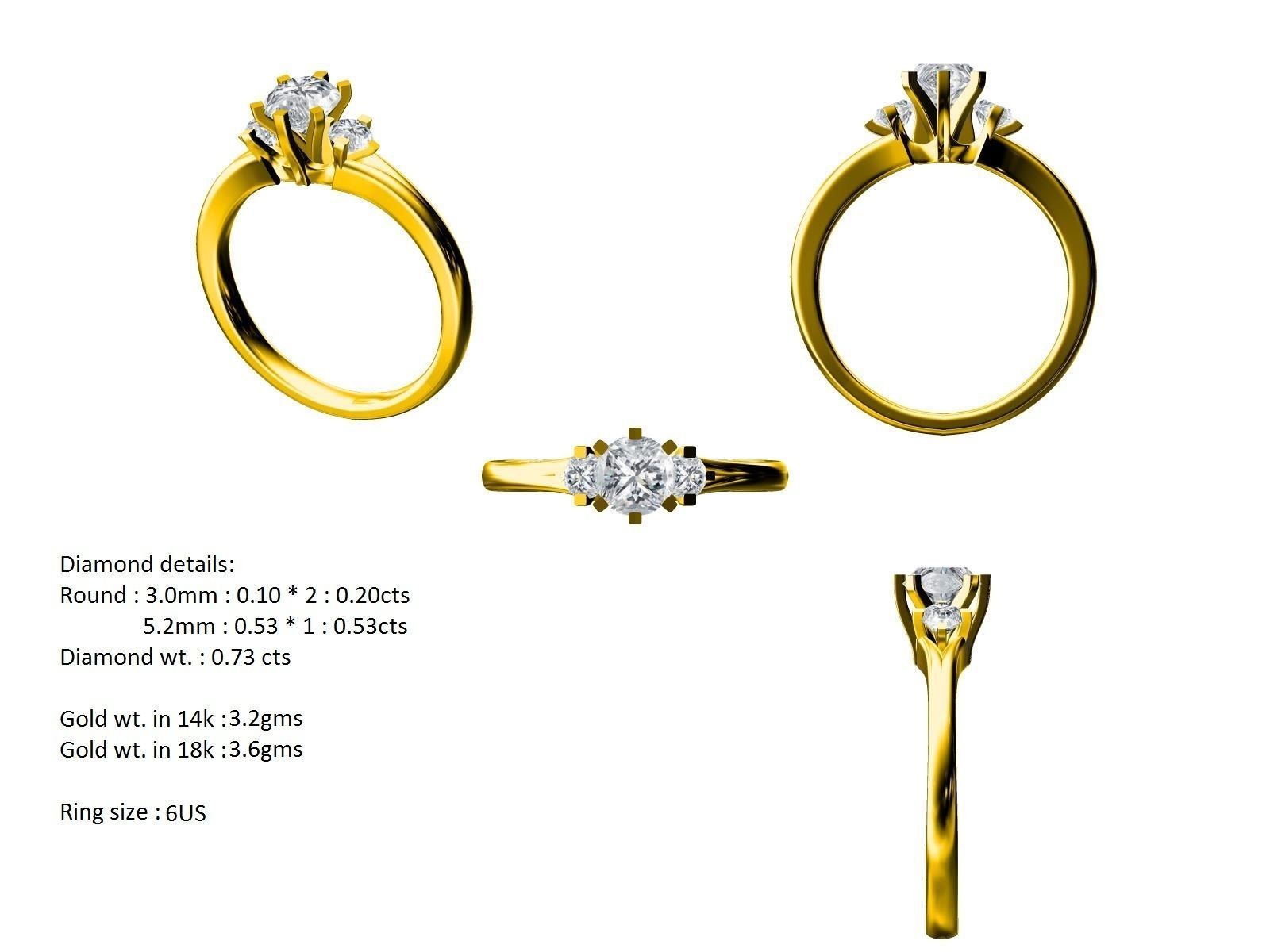 Women solitaire ring full US finger size 3dm stl render detail 3D print model_5