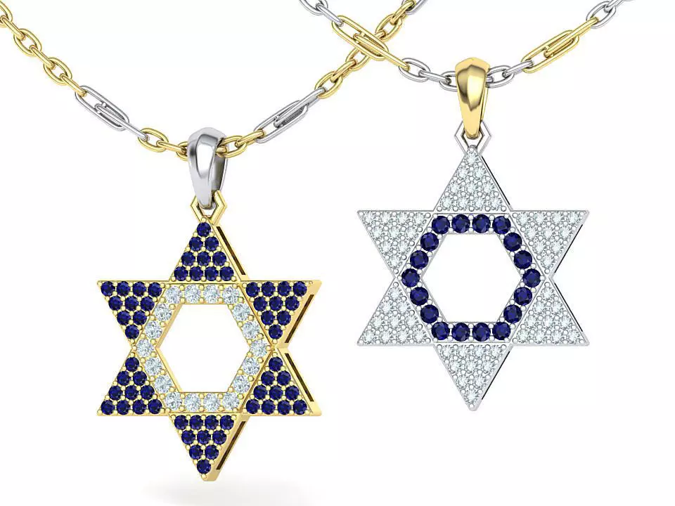 David Star Pendant Diamond Sapphire Necklace 3dmodel 3D print model