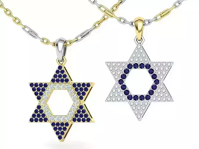 David Star Pendant Diamond Sapphire Necklace 3dmodel