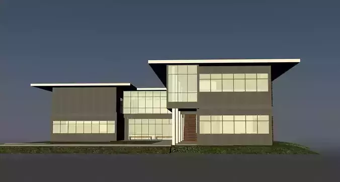 Office building with open green area  entrance 3D model