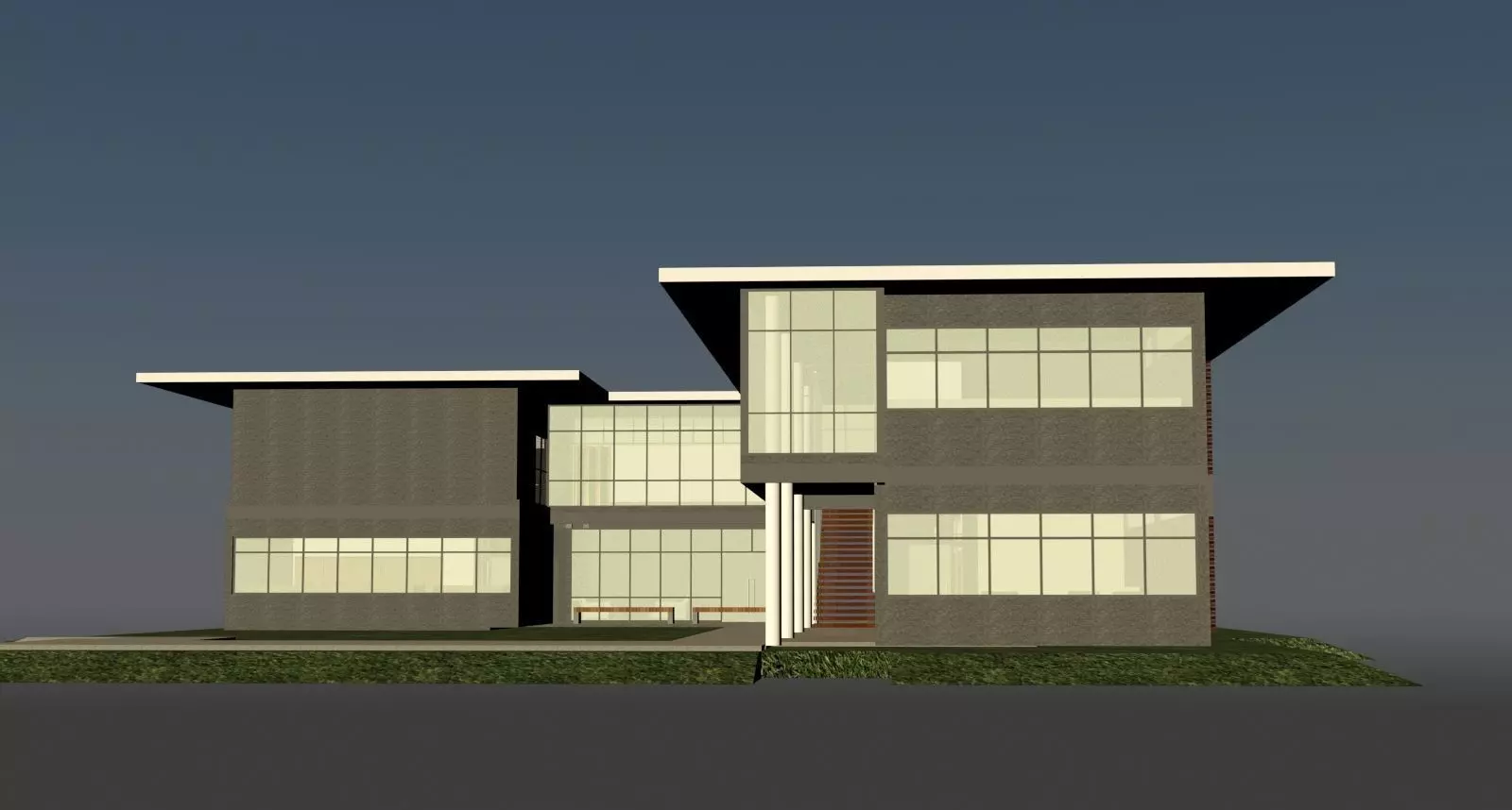 Office building with open green area  entrance 3D model_0