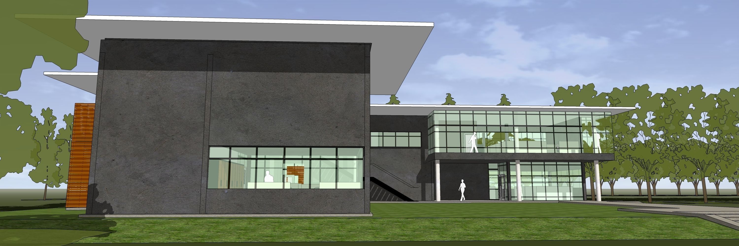 Office building with open green area  entrance 3D model_7