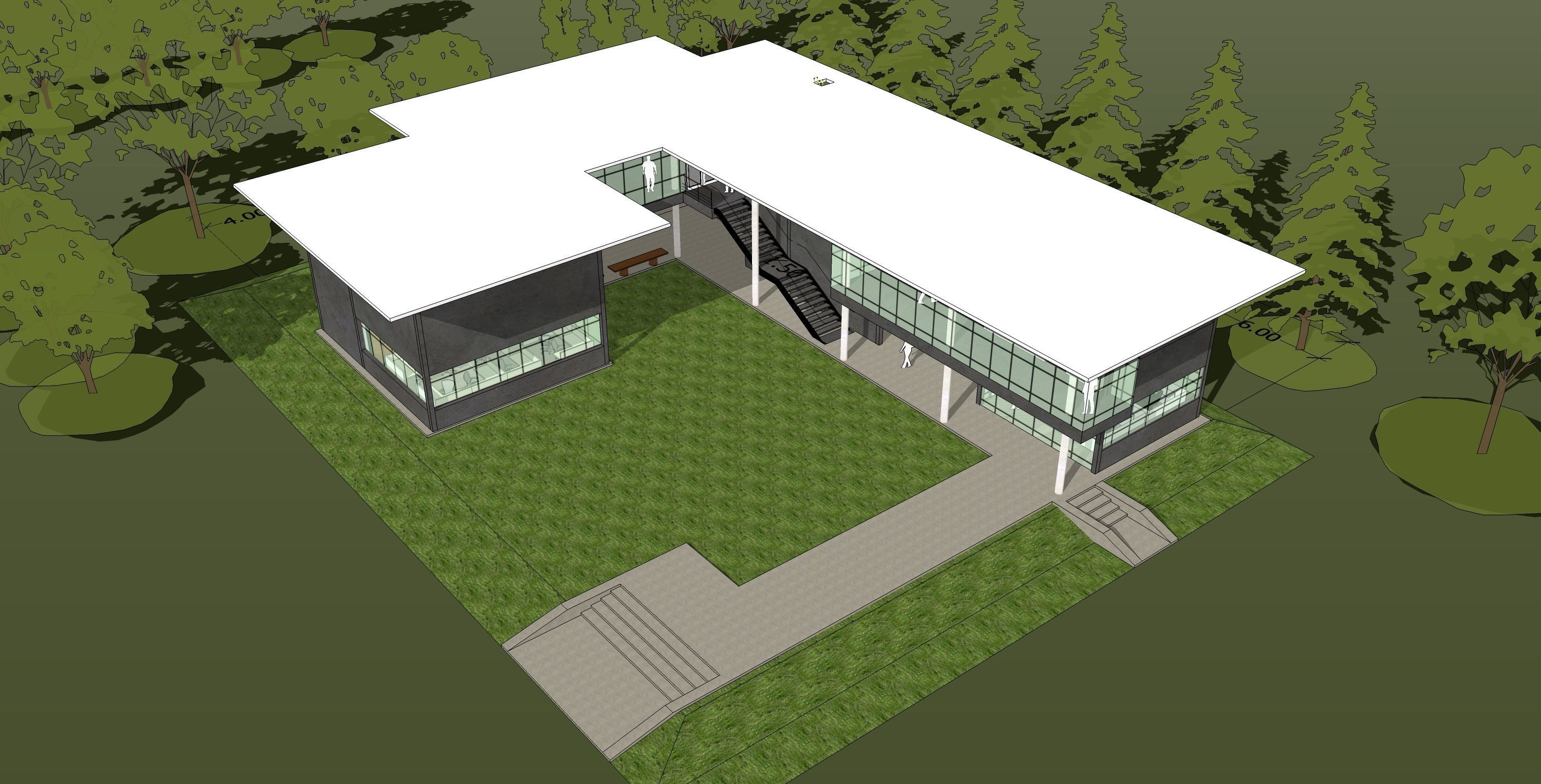 Office building with open green area  entrance 3D model_8