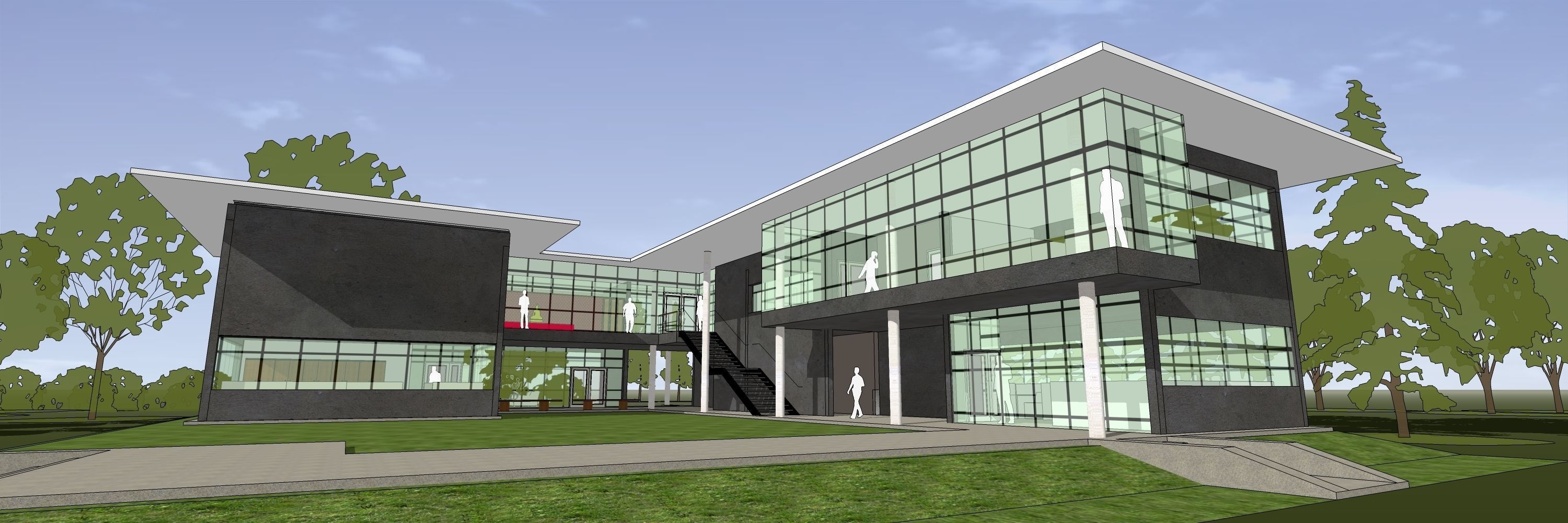 Office building with open green area  entrance 3D model_5