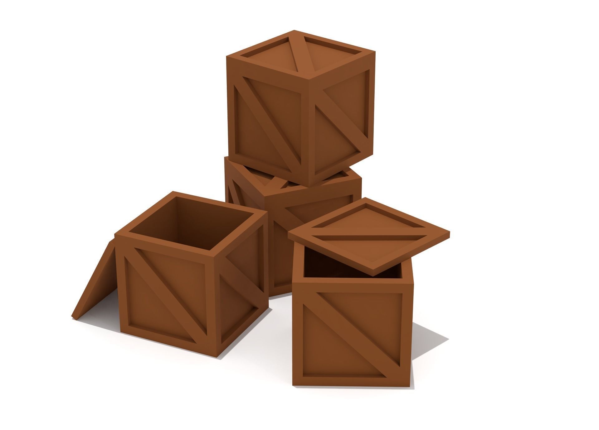 Wooden Crate Low-poly 3D model_1