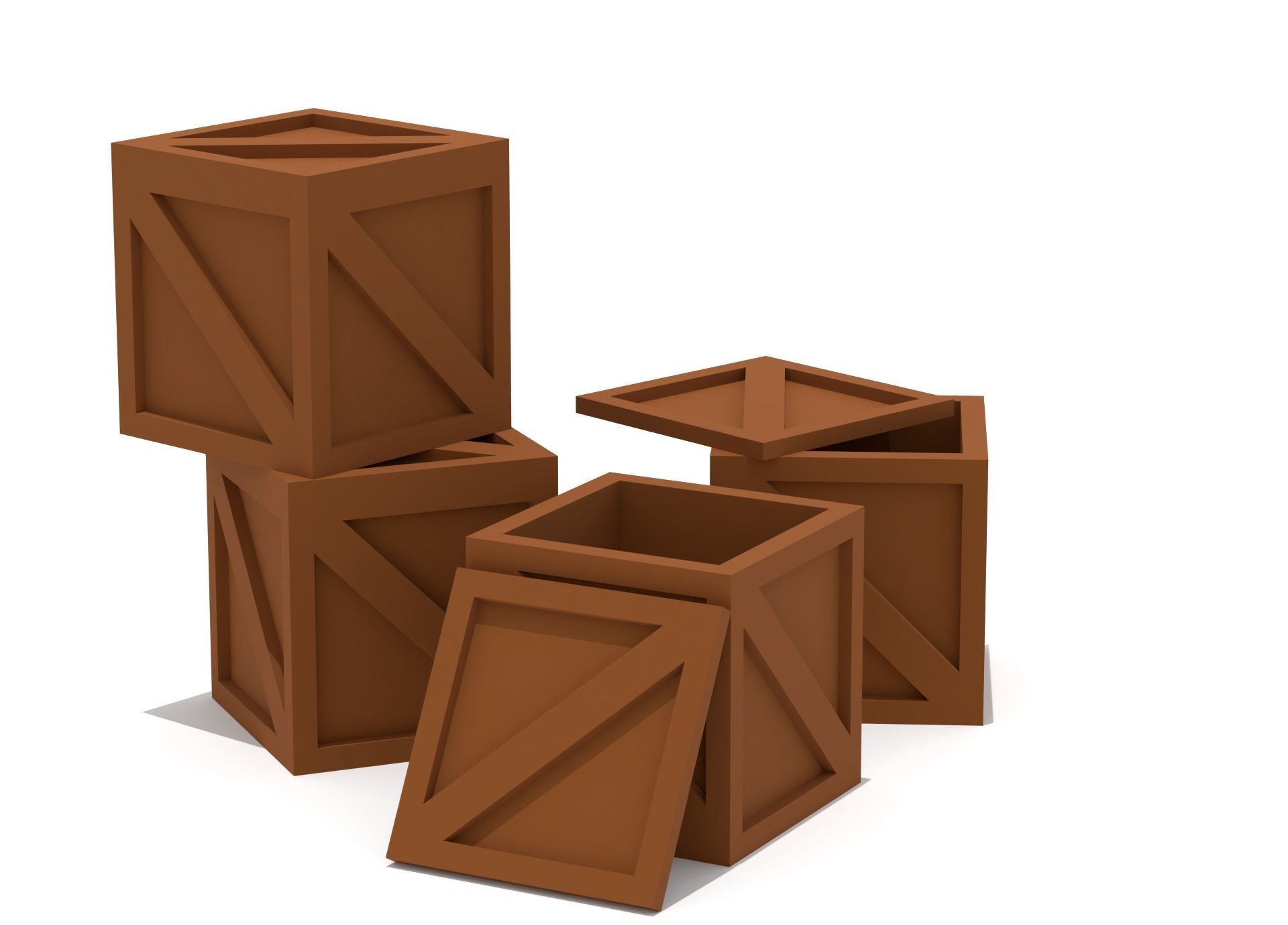 Wooden Crate Low-poly 3D model_2