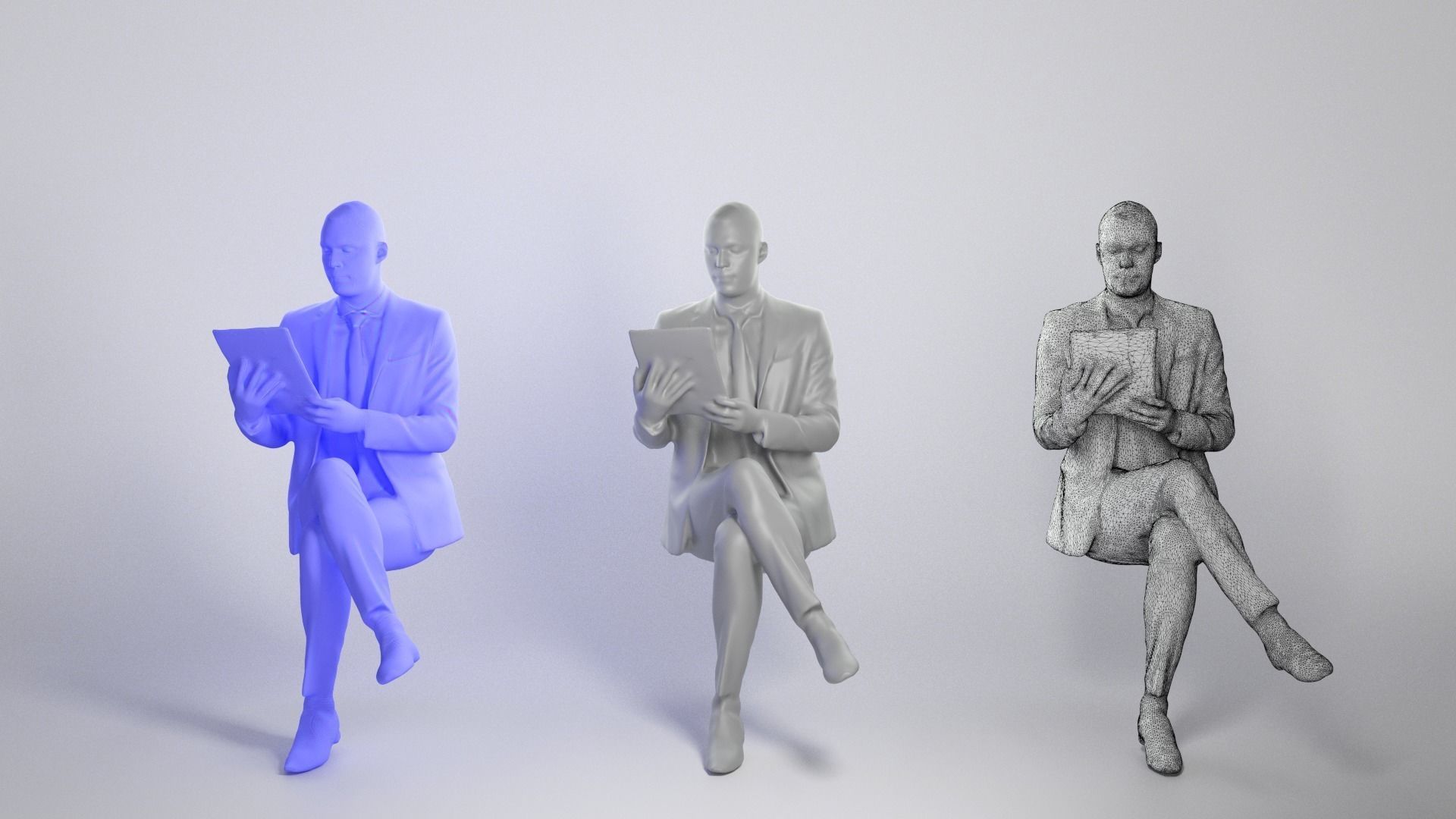 Businessman in suit reading documents 225 Low-poly 3D model_3