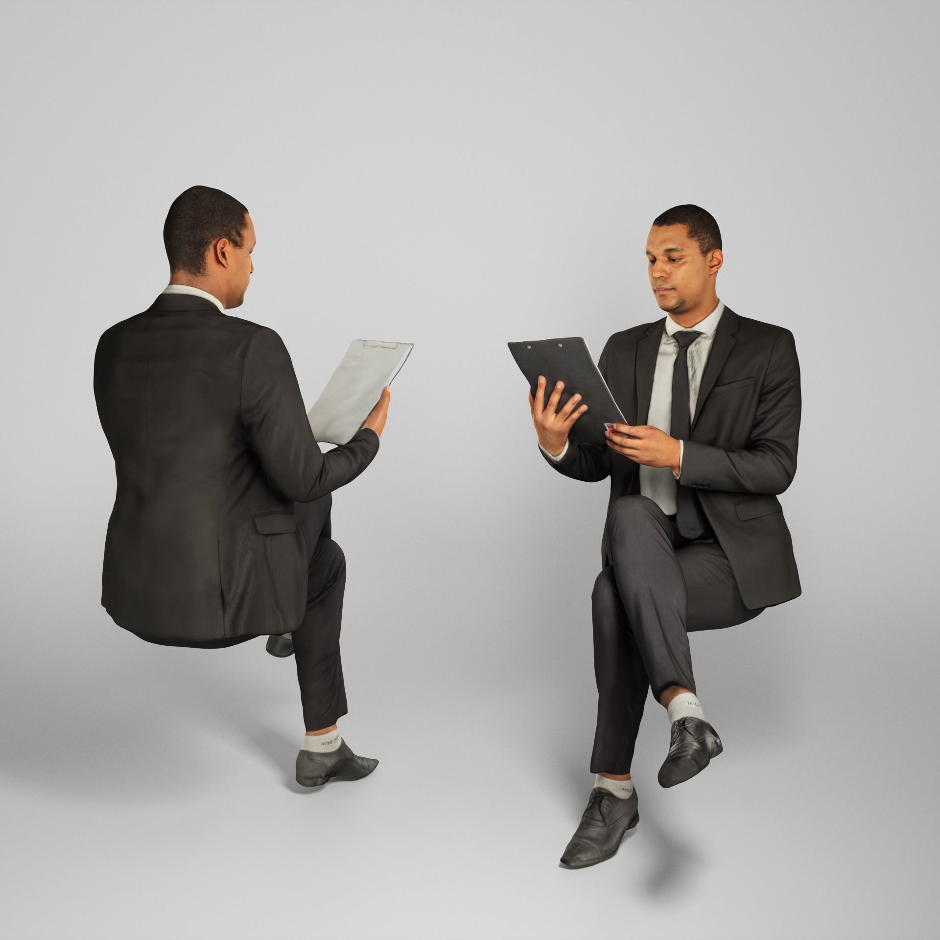 Businessman in suit reading documents 225 Low-poly 3D model_1