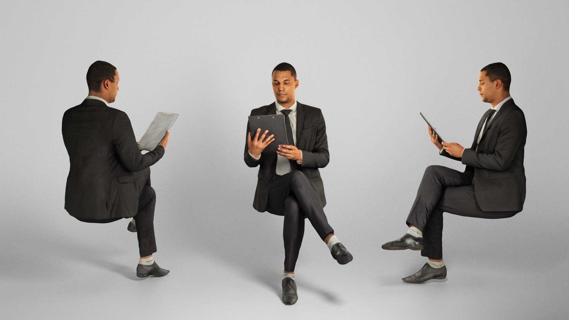 Businessman in suit reading documents 225 Low-poly 3D model_2