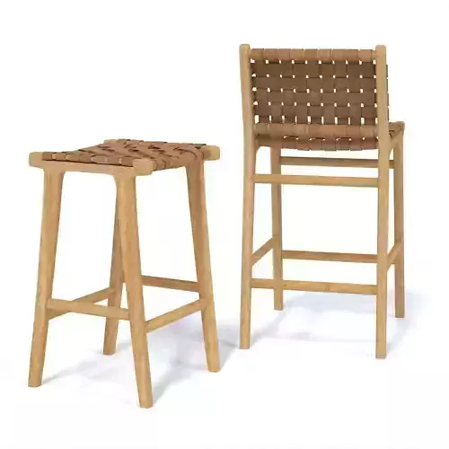 Two Leather Bar Stools 