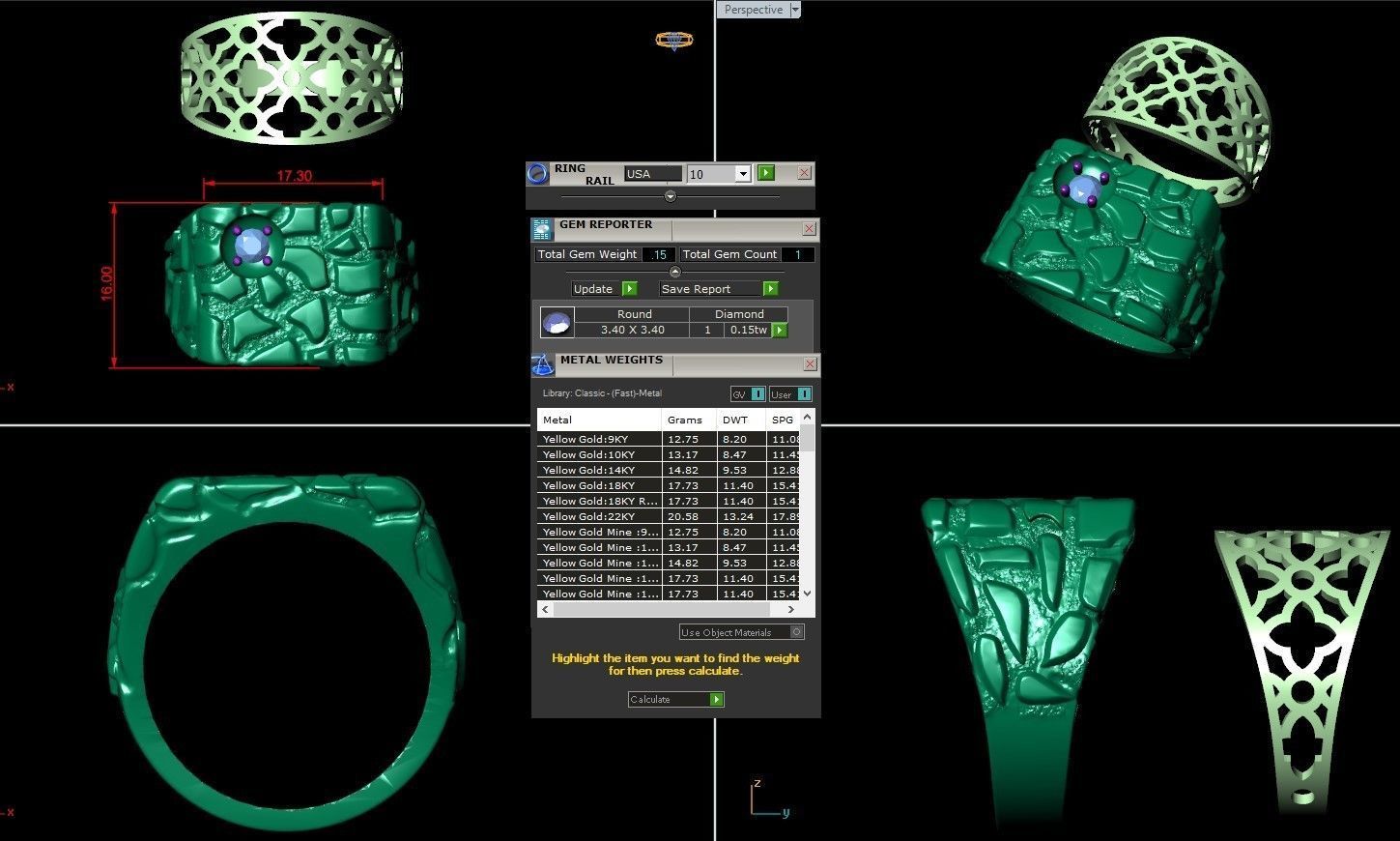 Gents Diamond  Nugget Ring 25 3D print model_2
