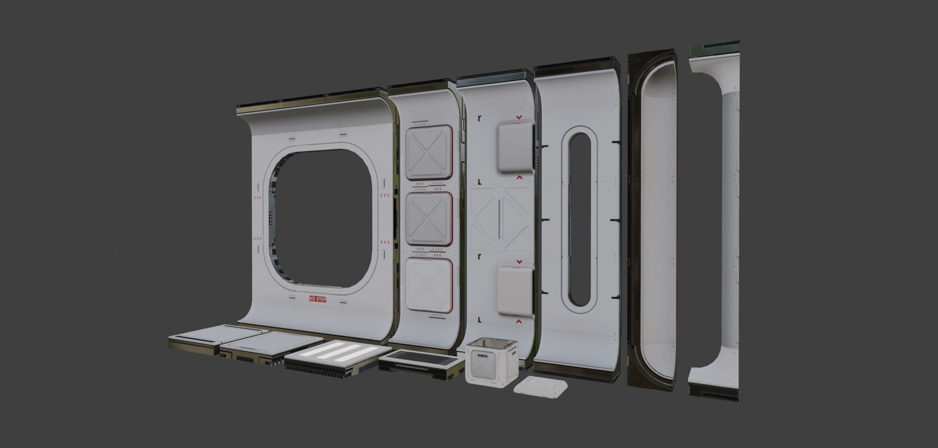 Sci-Fi Corridor Blocks Modular Game-Ready PBR KIT Low-poly 3D model_12