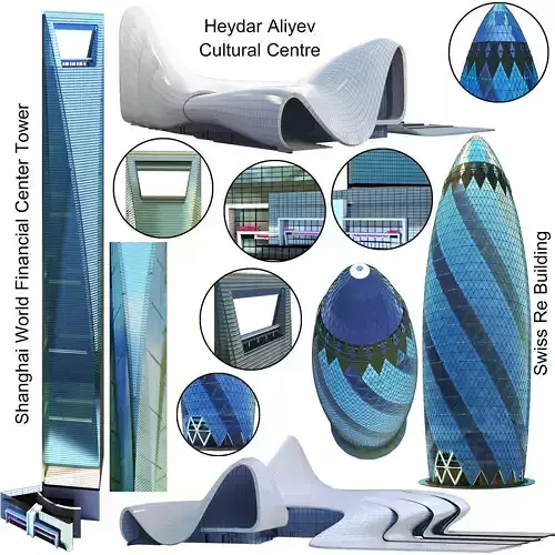 Shanghai World Financial Center and Swiss Re and Heydar Aliyev  3D model