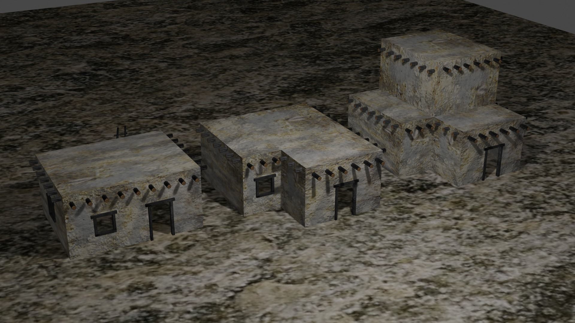 Desert buildings Low-poly 3D model_2