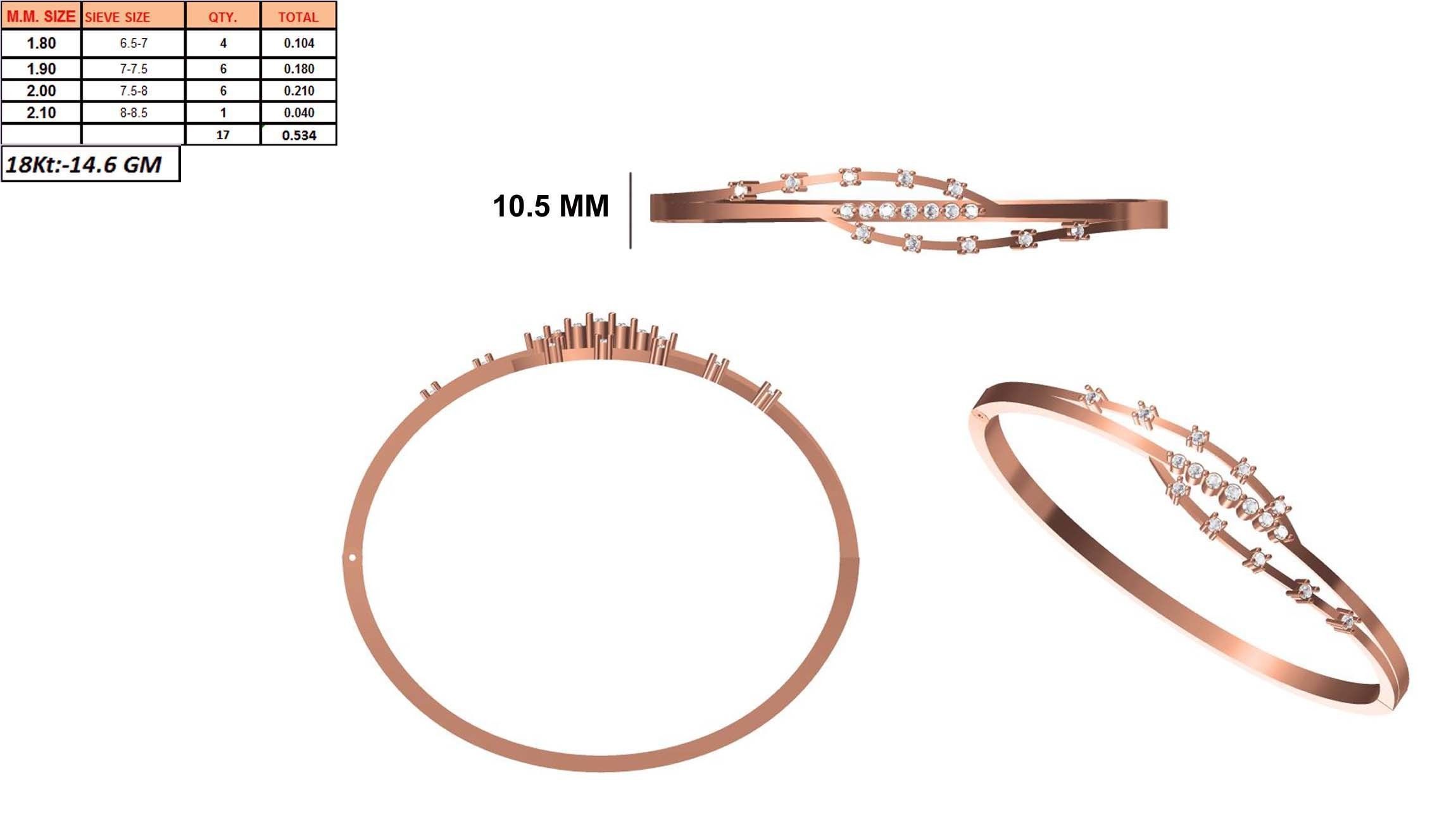 Bracelet-55 rose gold ring with diamonds 3D print model_24