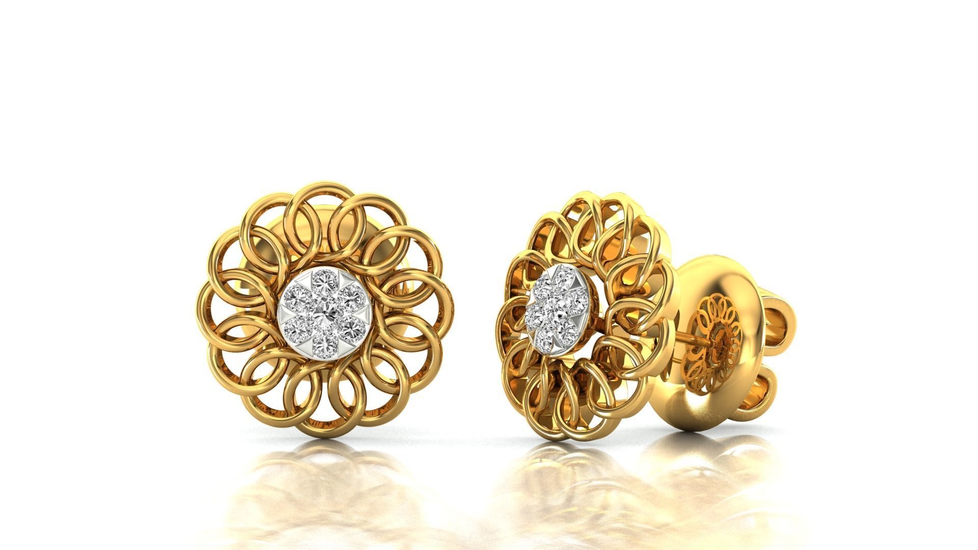Earrings-28 rose gold stud earring with diamonds 3D print model_5