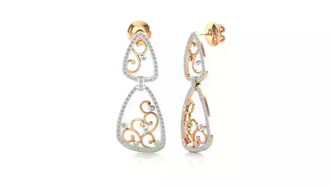 Earrings-9066 rose gold dangle earrings with diamonds