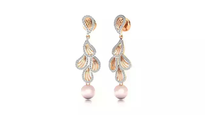 Earrings-9054 rose quartz dangle earrings in rose gold