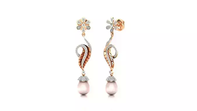 Earrings-9048 pair of earrings in rose gold with quartz and d... 3D print model