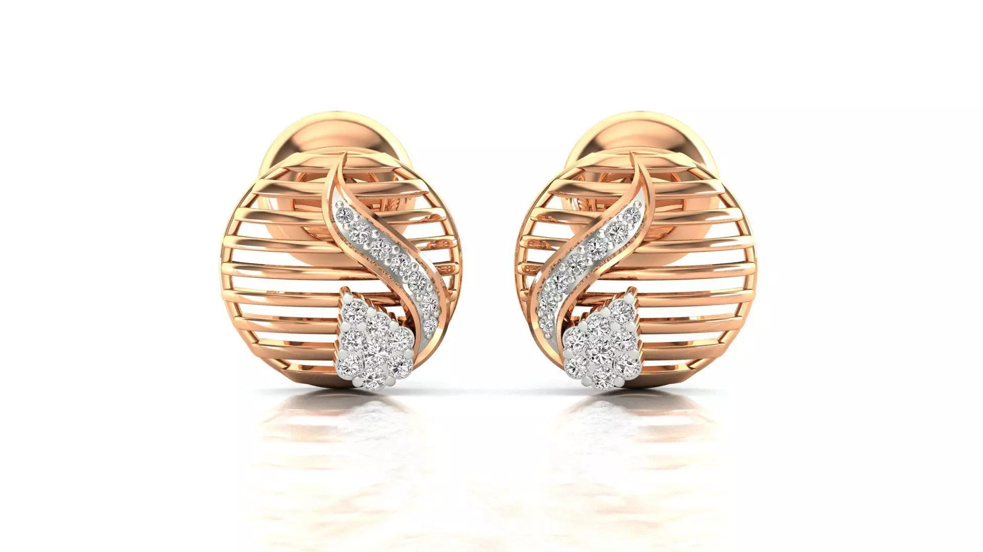 Earrings-8600 pair of rose gold earrings with diamonds 3D print model
