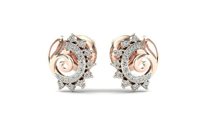 Earrings-6889 pair of rose gold earrings with diamonds 3D print model