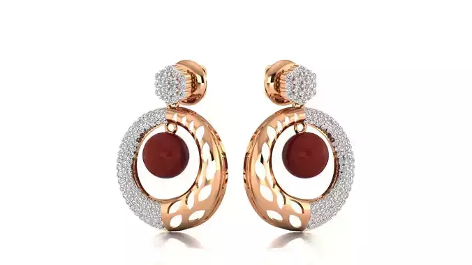 Earrings-5184 rose gold earring with orange stone and diamonds