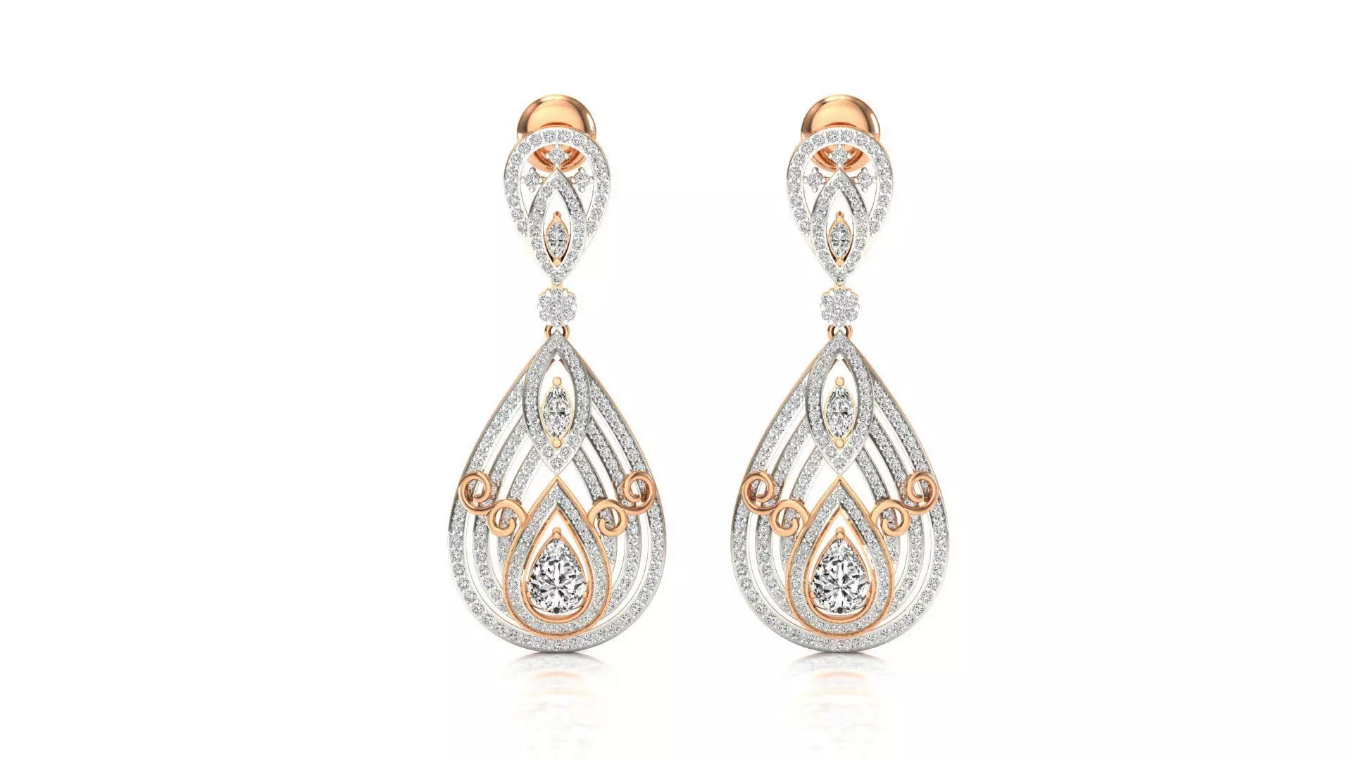 Earrings-5161 pair of earrings in rose gold with diamonds 3D print model