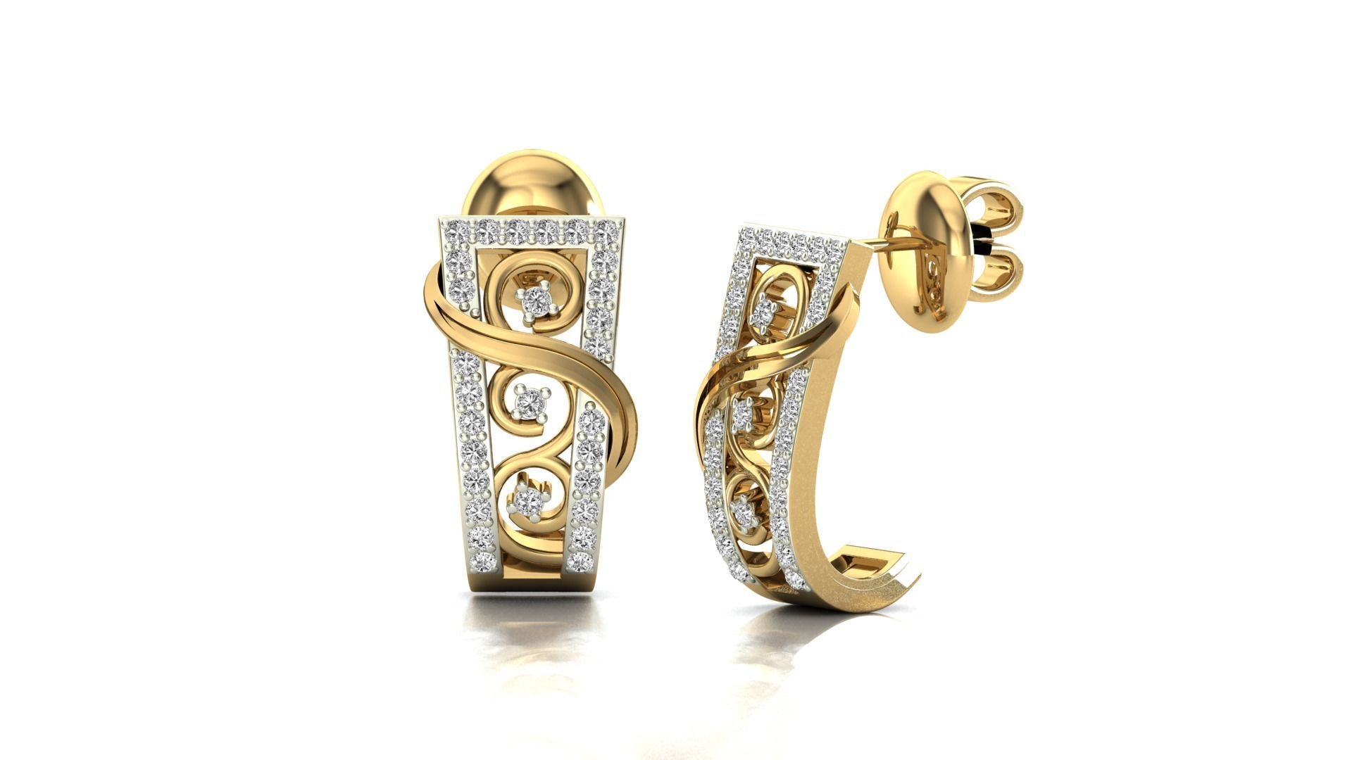 Earrings-3667 pair of rose gold hoop earrings with diamonds 3D print model_6