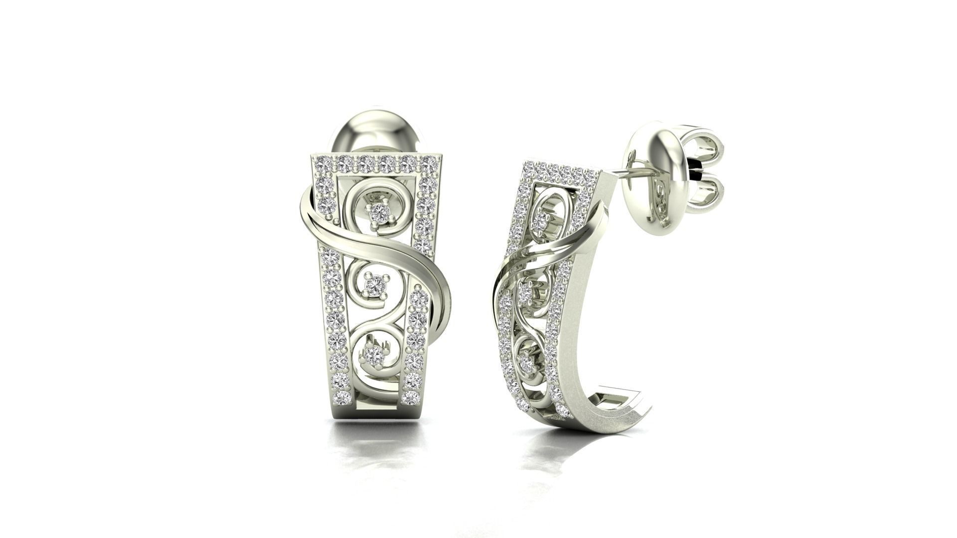 Earrings-3667 pair of rose gold hoop earrings with diamonds 3D print model_4