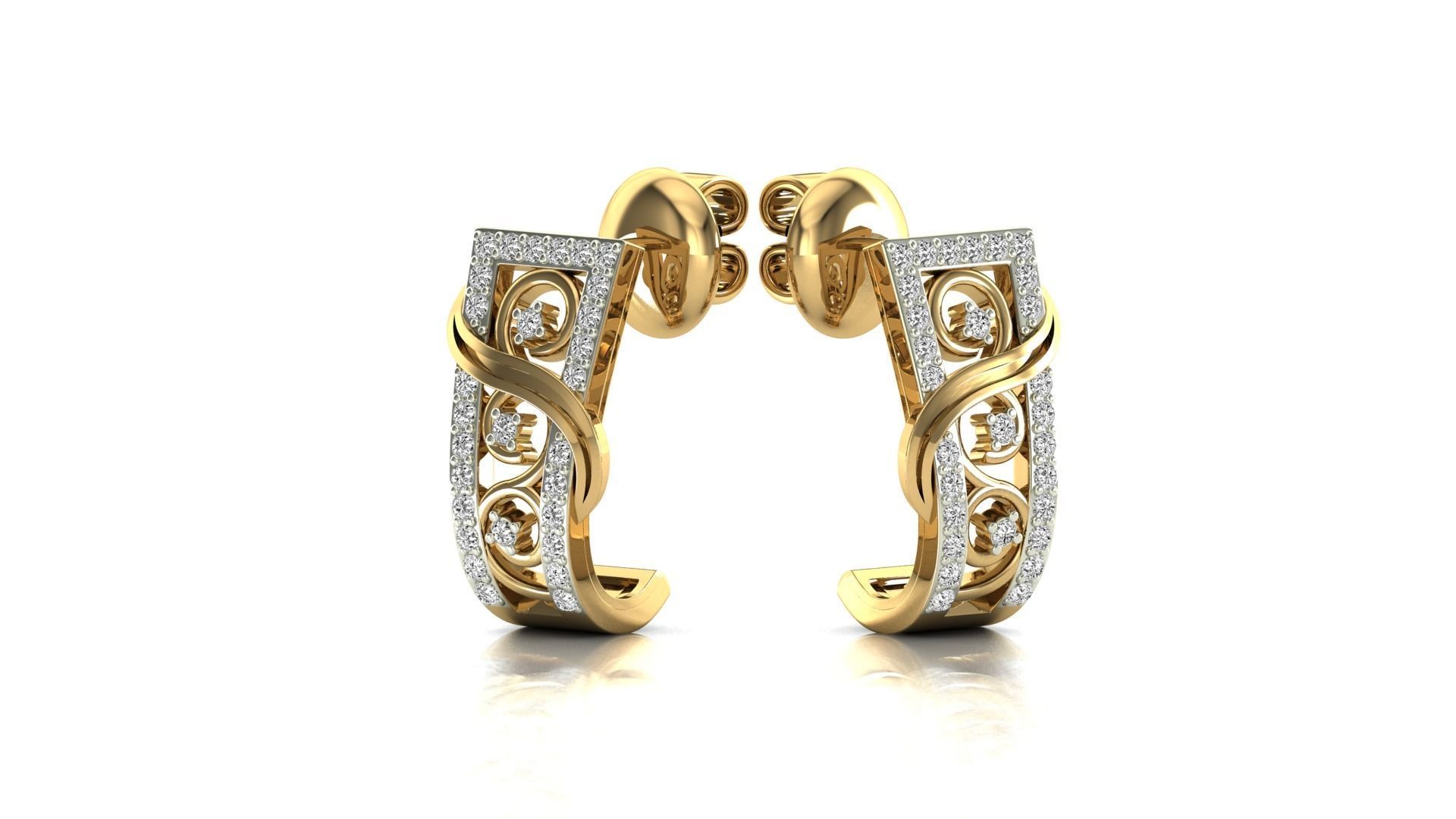 Earrings-3667 pair of rose gold hoop earrings with diamonds 3D print model_11