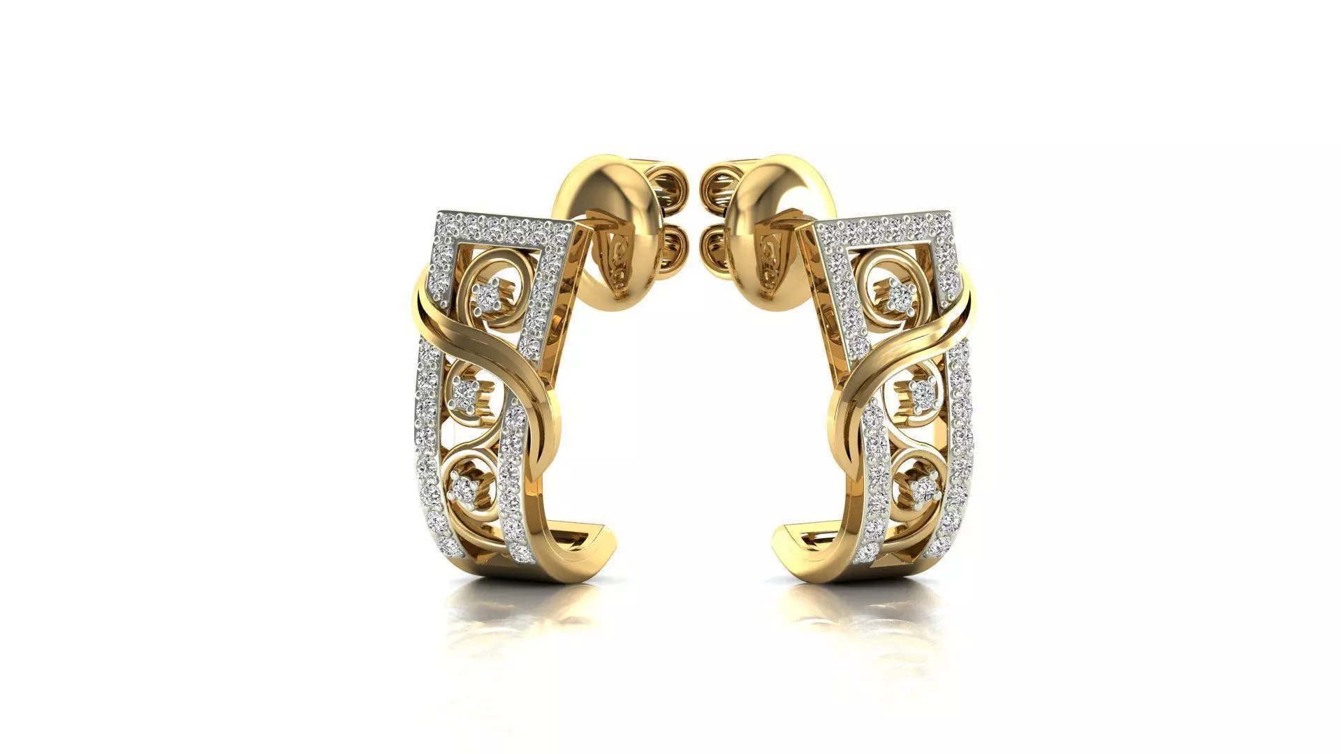 Earrings-3667 pair of rose gold hoop earrings with diamonds 3D print model_0