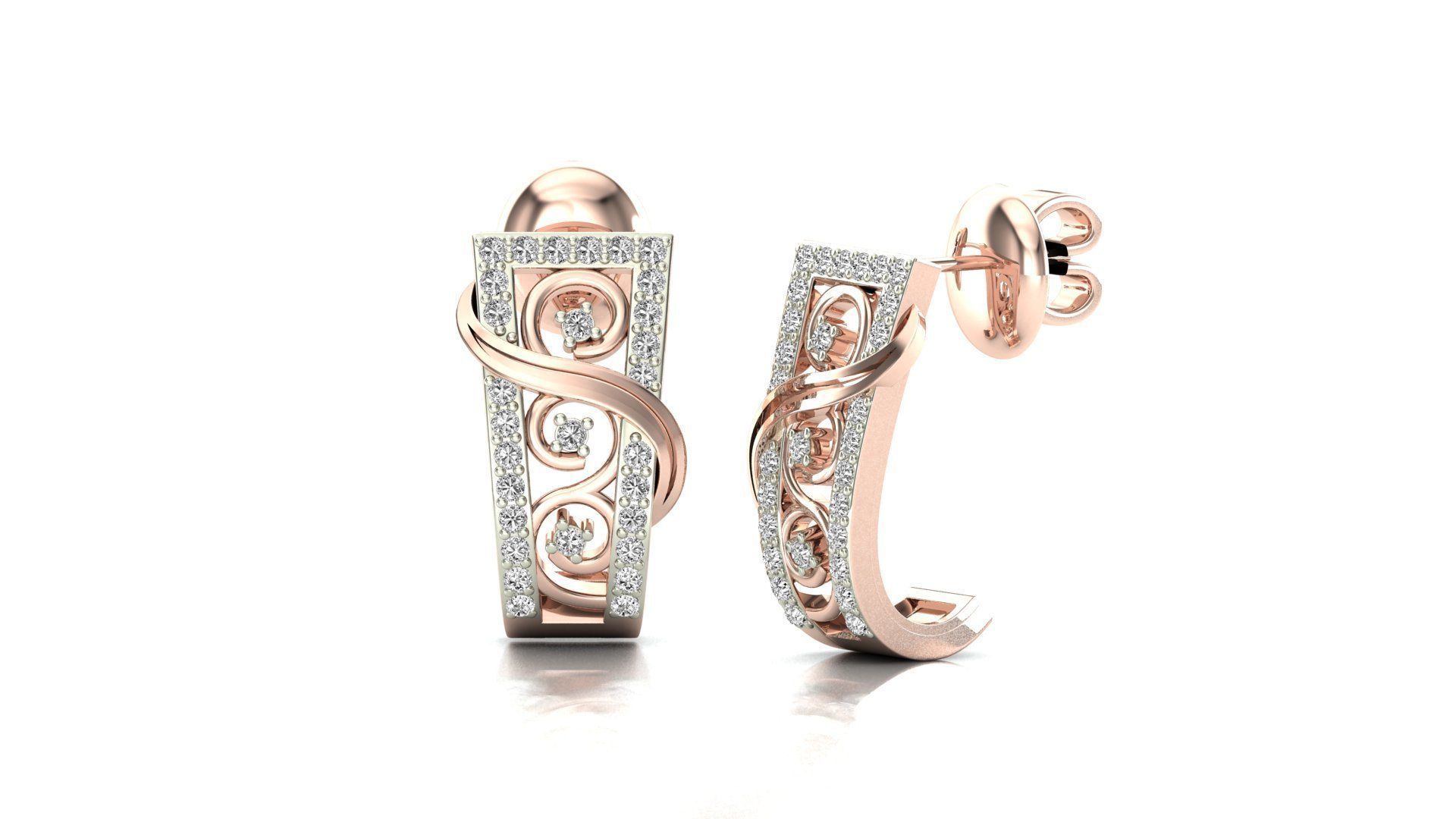 Earrings-3667 pair of rose gold hoop earrings with diamonds 3D print model_1