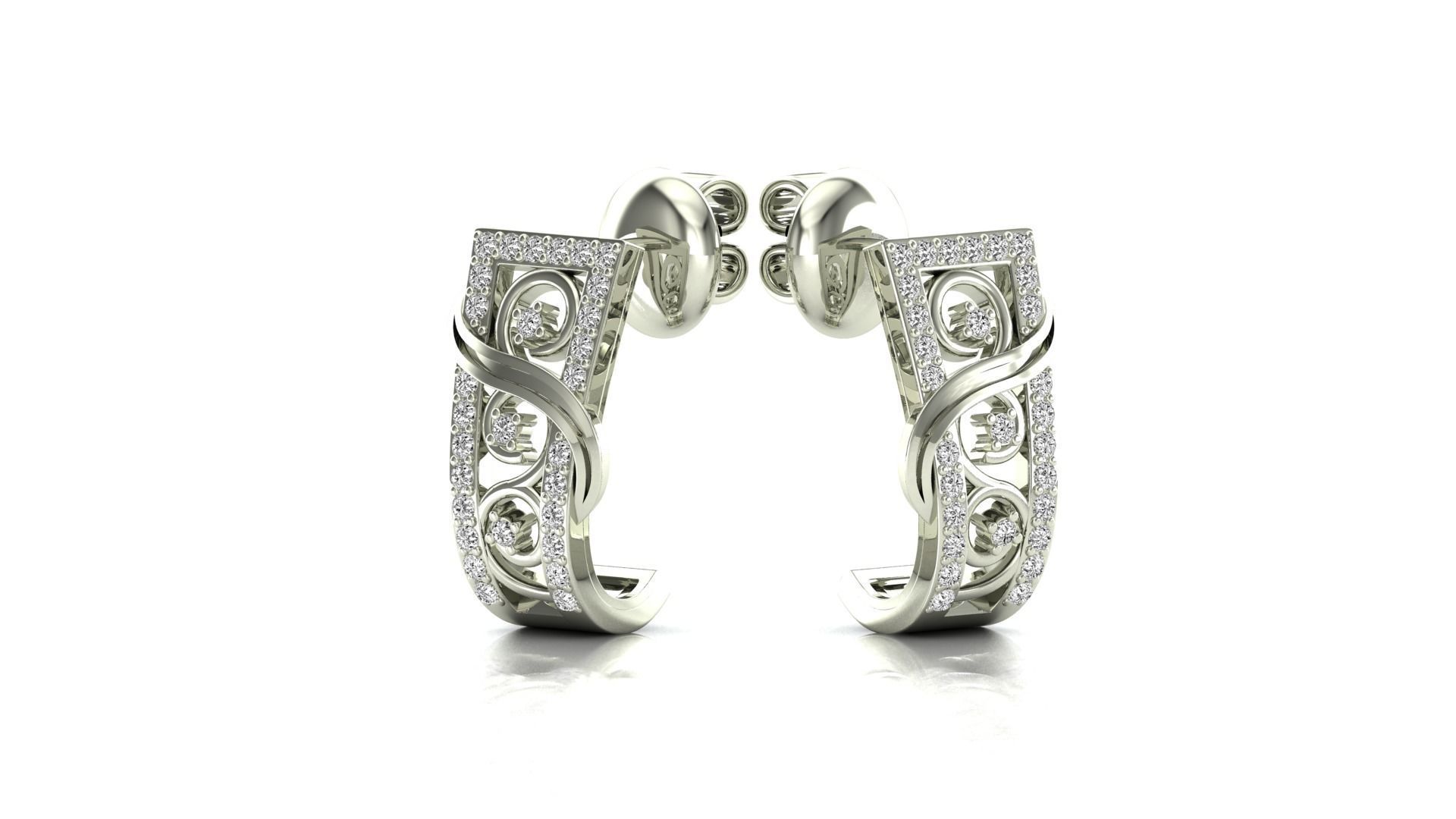 Earrings-3667 pair of rose gold hoop earrings with diamonds 3D print model_10