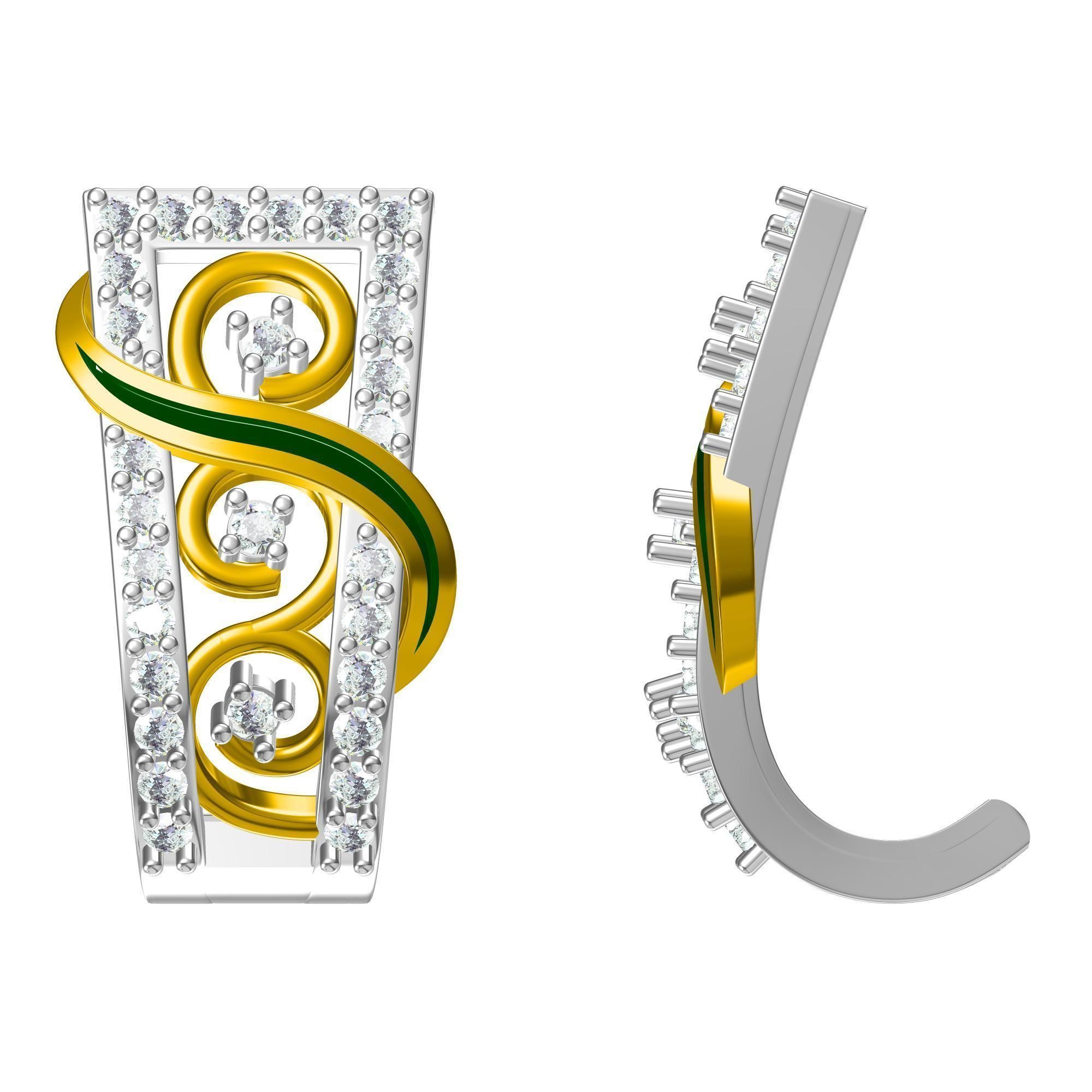 Earrings-3667 pair of rose gold hoop earrings with diamonds 3D print model_19