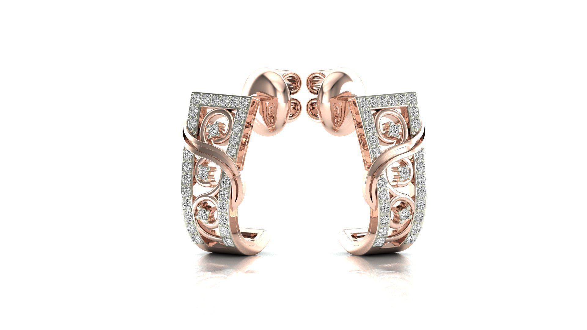 Earrings-3667 pair of rose gold hoop earrings with diamonds 3D print model_7