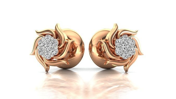 Earrings-2212 pair of rose gold stud earrings with diamonds 3D print model