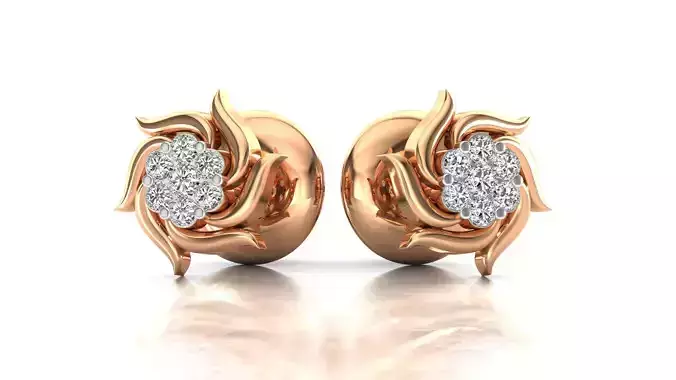 Earrings-2212 pair of rose gold stud earrings with diamonds 3D print model