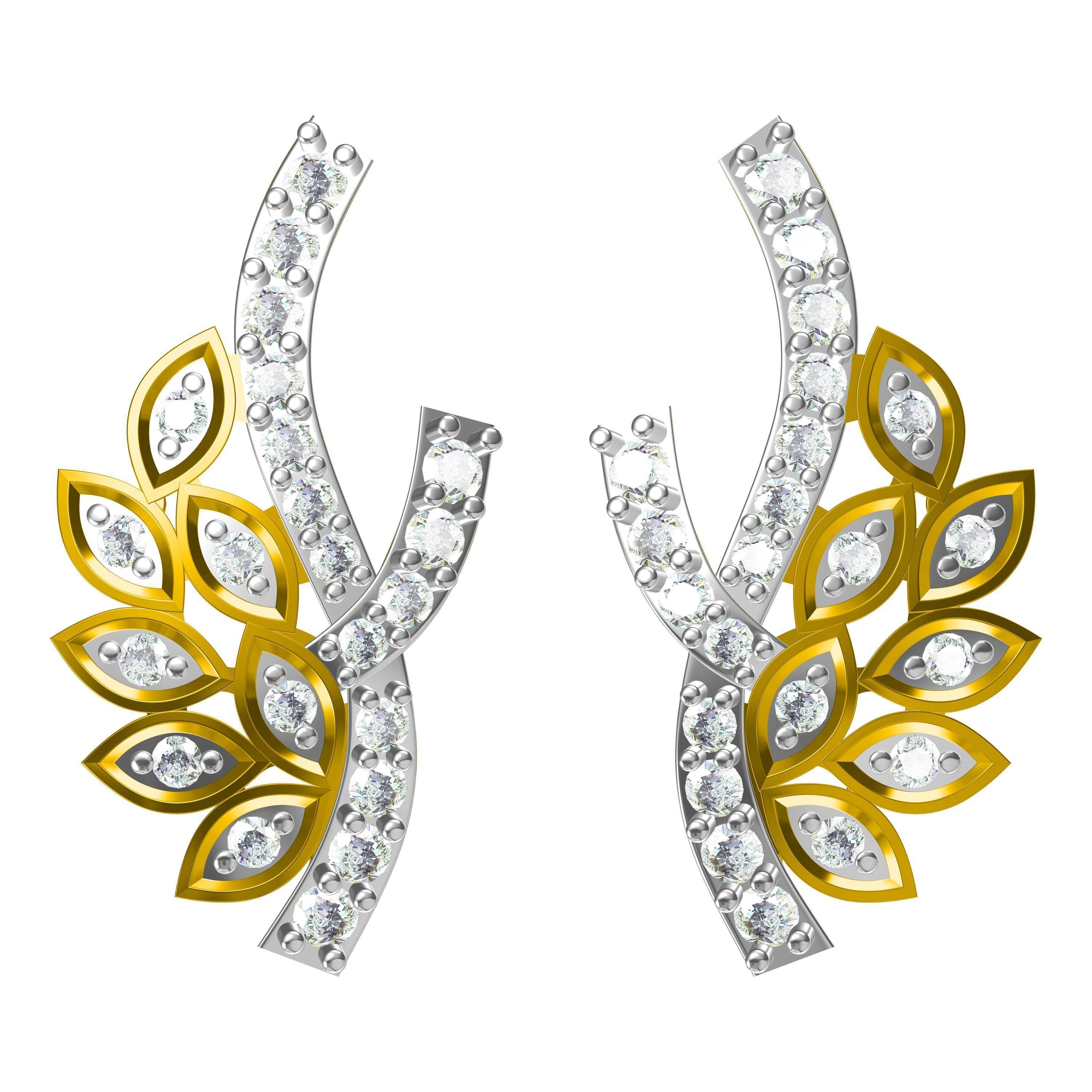 Earrings-1464 pair of rose gold earrings with diamonds 3D print model_1