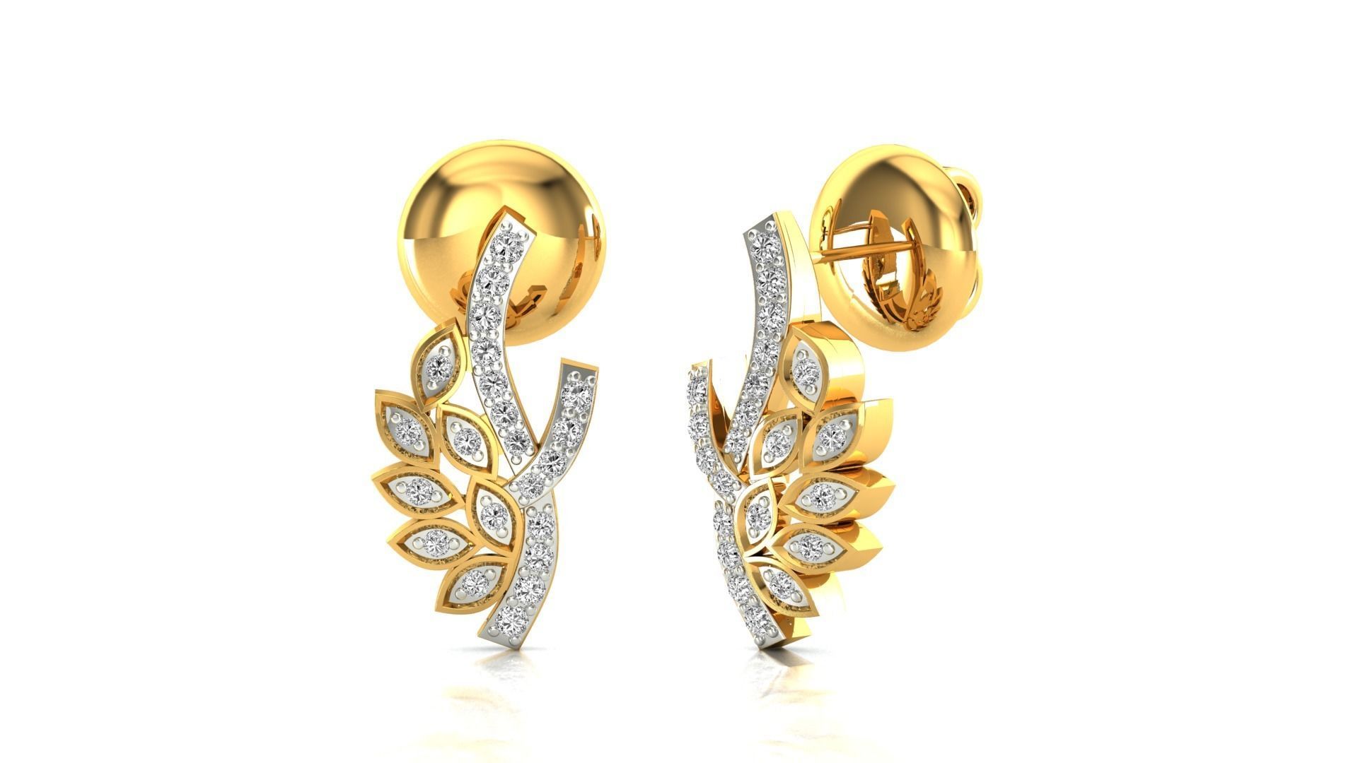 Earrings-1464 pair of rose gold earrings with diamonds 3D print model_7