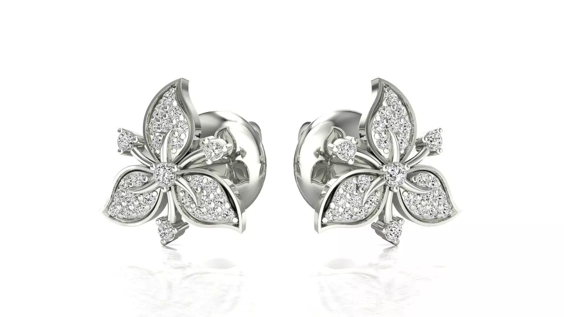 Earrings-1441 rose gold butterfly stud earring with diamonds 3D print model