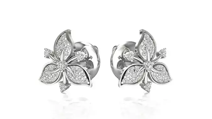 Earrings-1441 rose gold butterfly stud earring with diamonds 3D print model