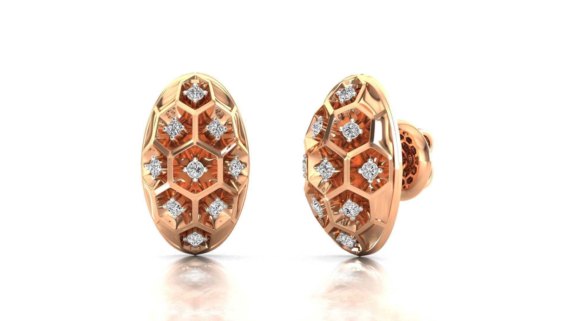 Earrings-1269 pair of rose gold earrings with diamonds 3D print model_2