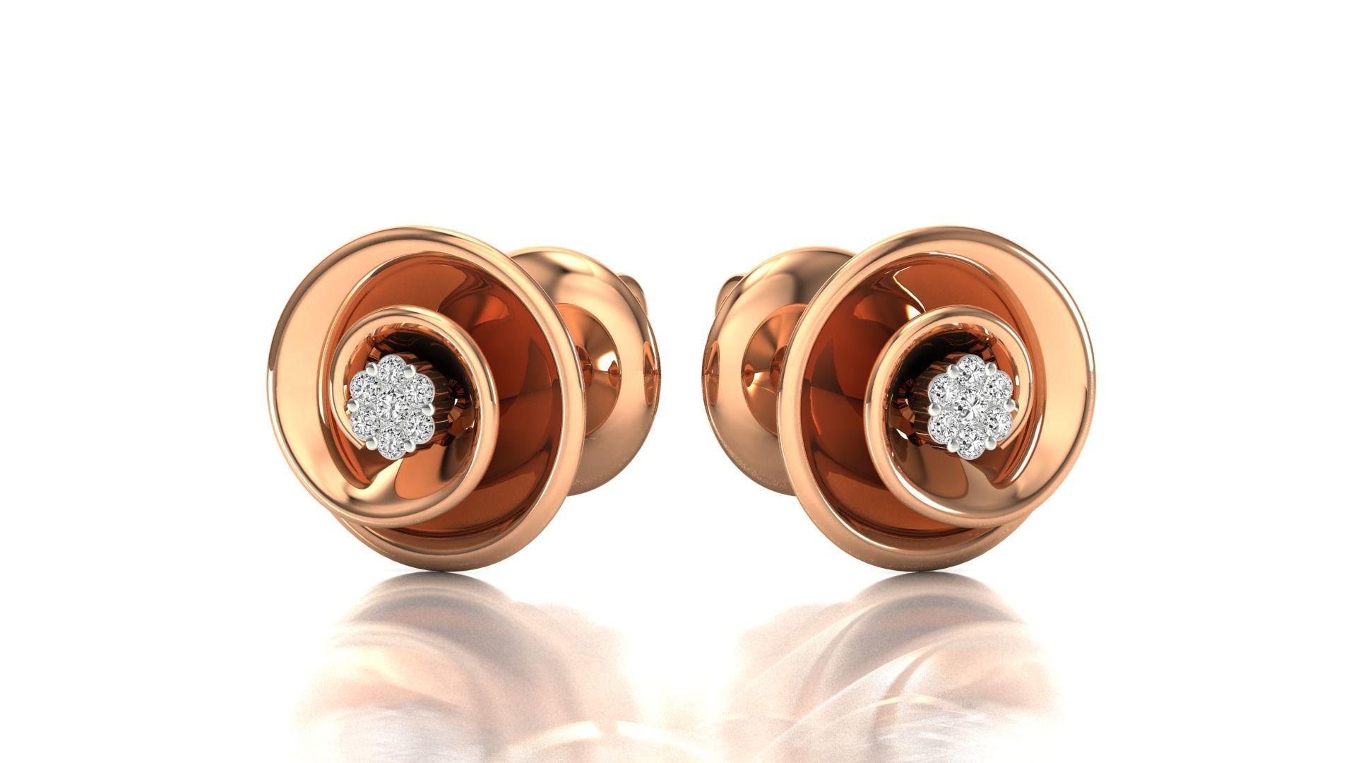Earrings-1268 rose gold stud earring with diamonds 3D print model_9