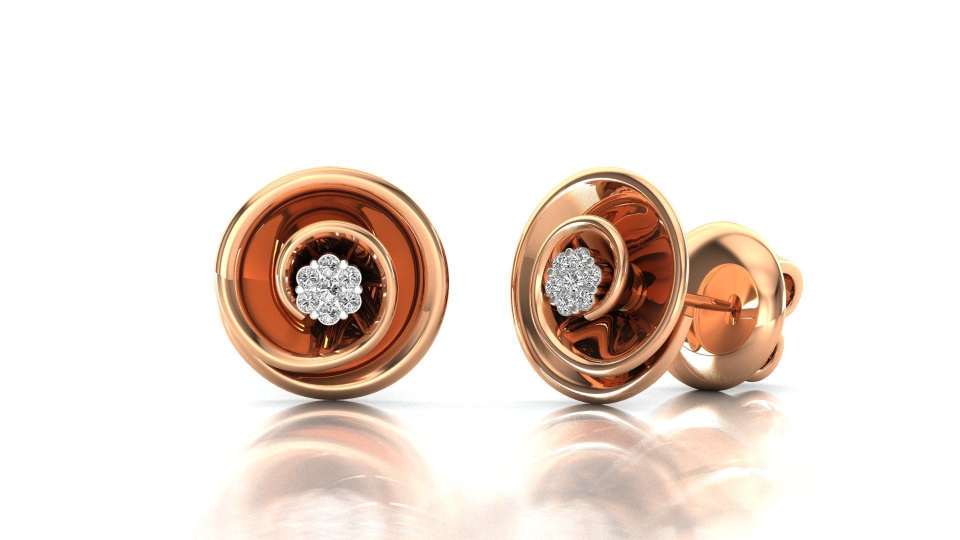 Earrings-1268 rose gold stud earring with diamonds 3D print model_2