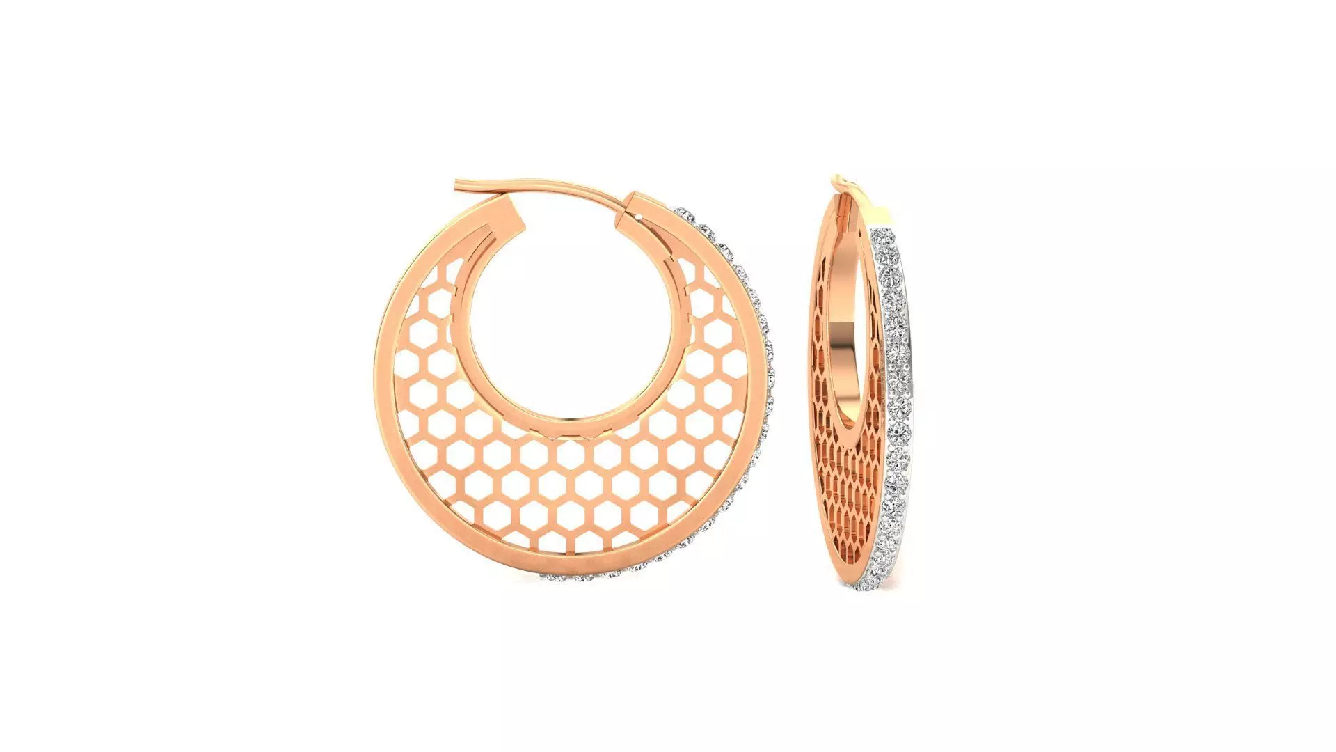 Earrings-0958 rose gold hoop earring with diamonds 3D print model